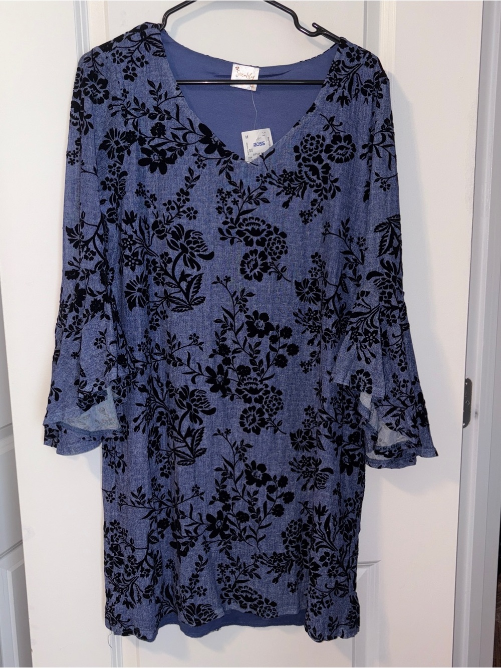 NWT Siren Lily Blue Dress with Black Floral Burnout Size: M